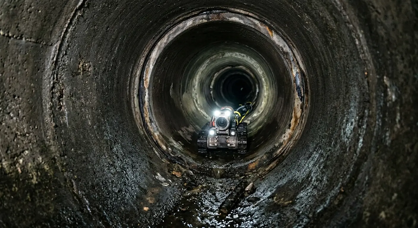 Robotic sewer camera inspecting pipe interior for Sewer Line Cleaning in Todd Creek